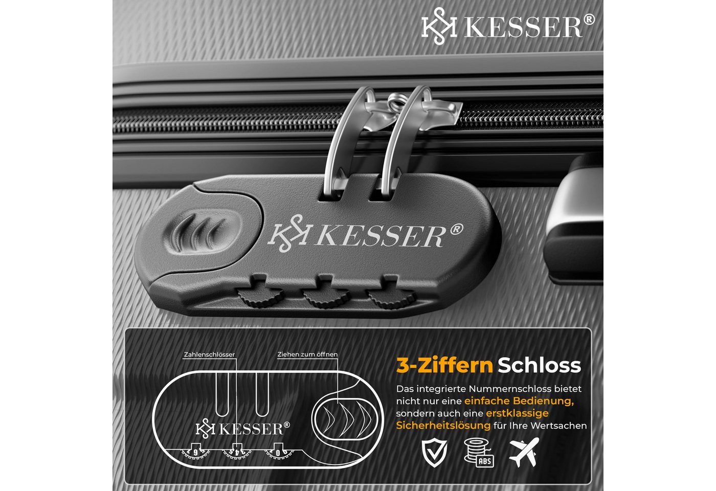 KESSER Kofferset, 4 Rollen, 3tlg. Hartschalenkofferset Hartschalenkoffer Reisekoffer Set – Bild 3 von 5
