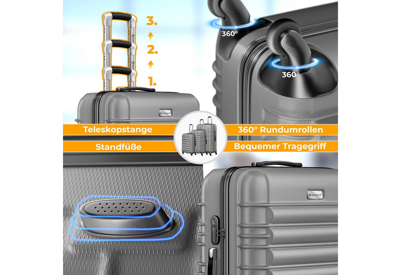 KESSER Kofferset, 4 Rollen, 3tlg. Hartschalenkofferset Hartschalenkoffer Reisekoffer Set – Bild 5 von 5