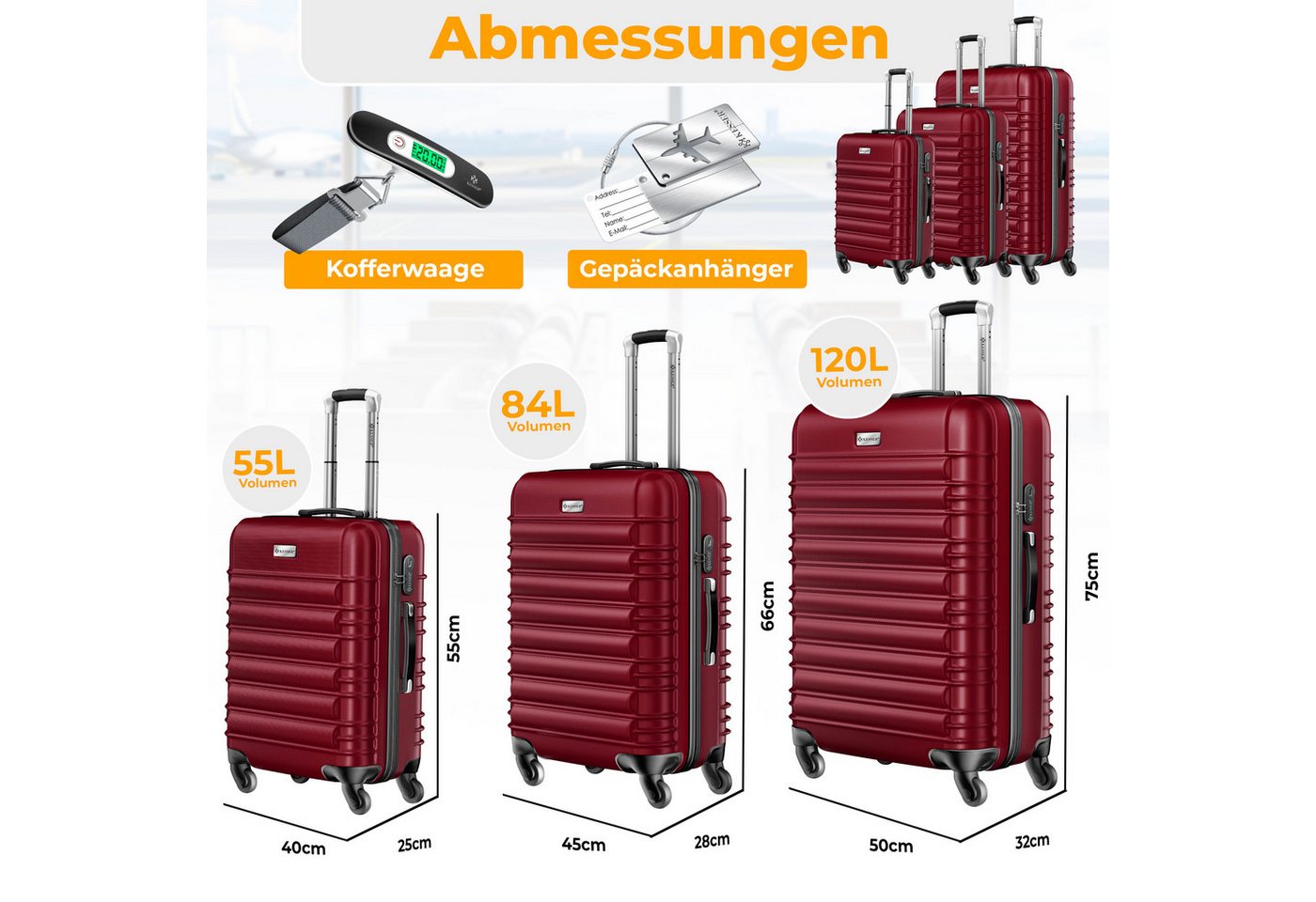 KESSER Kofferset, 4 Rollen, 3tlg. Hartschalenkofferset Hartschalenkoffer Reisekoffer Set – Bild 2 von 5