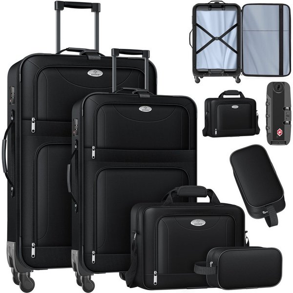 KESSER Kofferset, 4 Rollen, (Kosmetiktasche Handgepäck leichter Koffer & große Koffer), mit 3-Ziffern-TSA-Schloss, 360° Rollen & Teleskopgriff