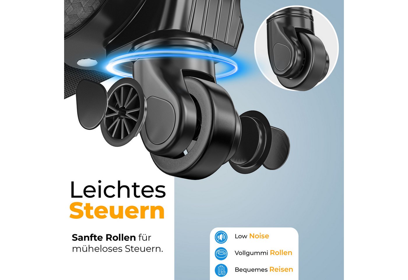 KESSER Kofferset, 4 Rollen, (Kosmetiktasche Handgepäck leichter Koffer & große Koffer), mit 3-Ziffern-TSA-Schloss, 360° Rollen & Teleskopgriff – Bild 4 von 5