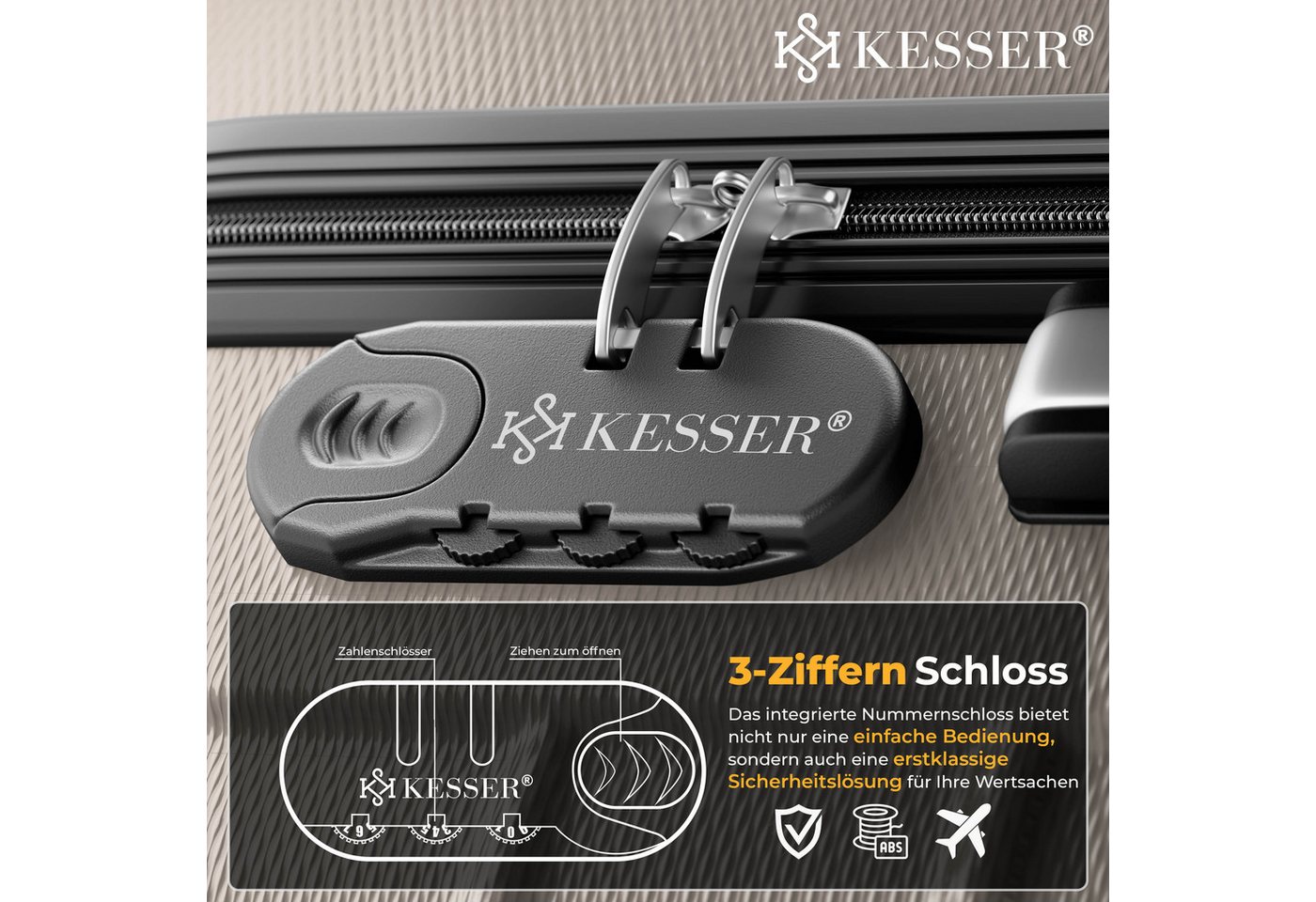 KESSER Kofferset, 4 Rollen, Inkl. Kofferwaage + Gepäckanhänger ABS-Hartschale – Bild 3 von 5
