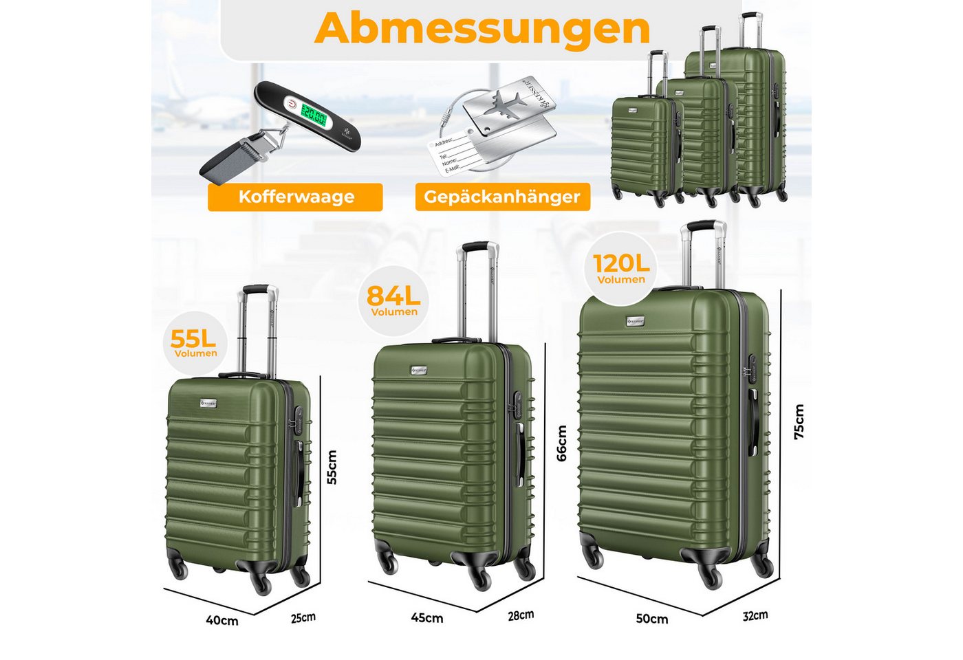 KESSER Kofferset, 4 Rollen, 3tlg. Hartschalenkofferset Hartschalenkoffer Reisekoffer Set – Bild 2 von 5