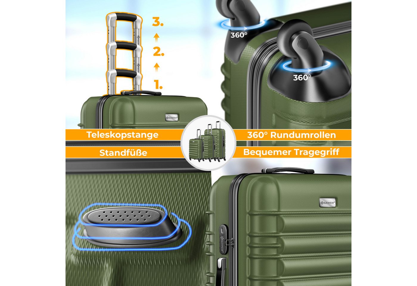 KESSER Kofferset, 4 Rollen, 3tlg. Hartschalenkofferset Hartschalenkoffer Reisekoffer Set – Bild 5 von 5