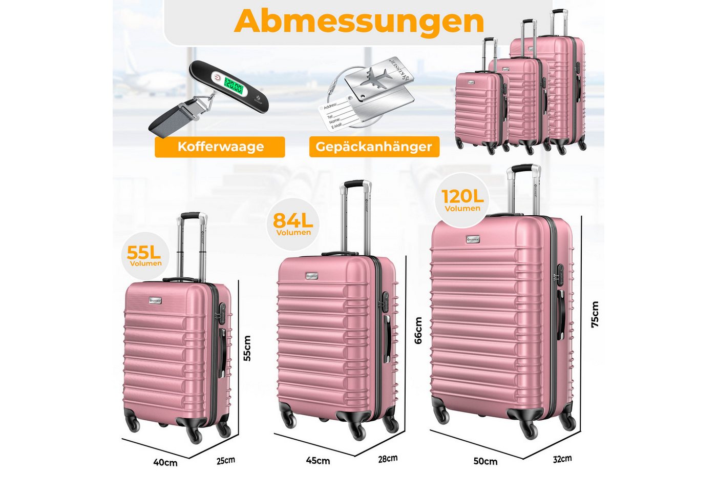 KESSER Kofferset, 4 Rollen, 3tlg. Hartschalenkofferset Hartschalenkoffer Reisekoffer Set – Bild 2 von 5