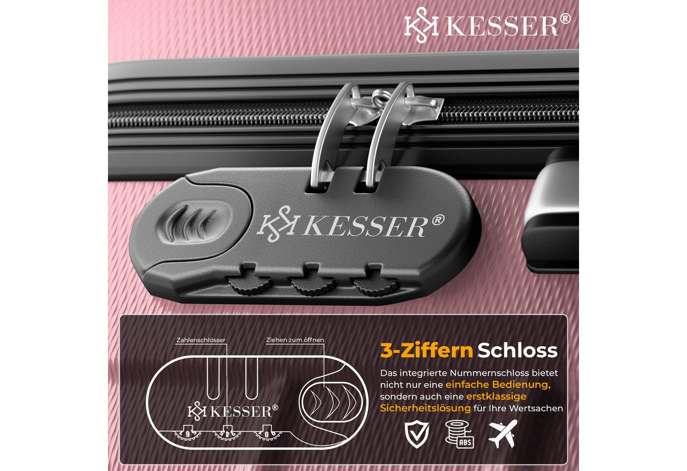 KESSER Kofferset, 4 Rollen, 3tlg. Hartschalenkofferset Hartschalenkoffer Reisekoffer Set – Bild 3 von 5