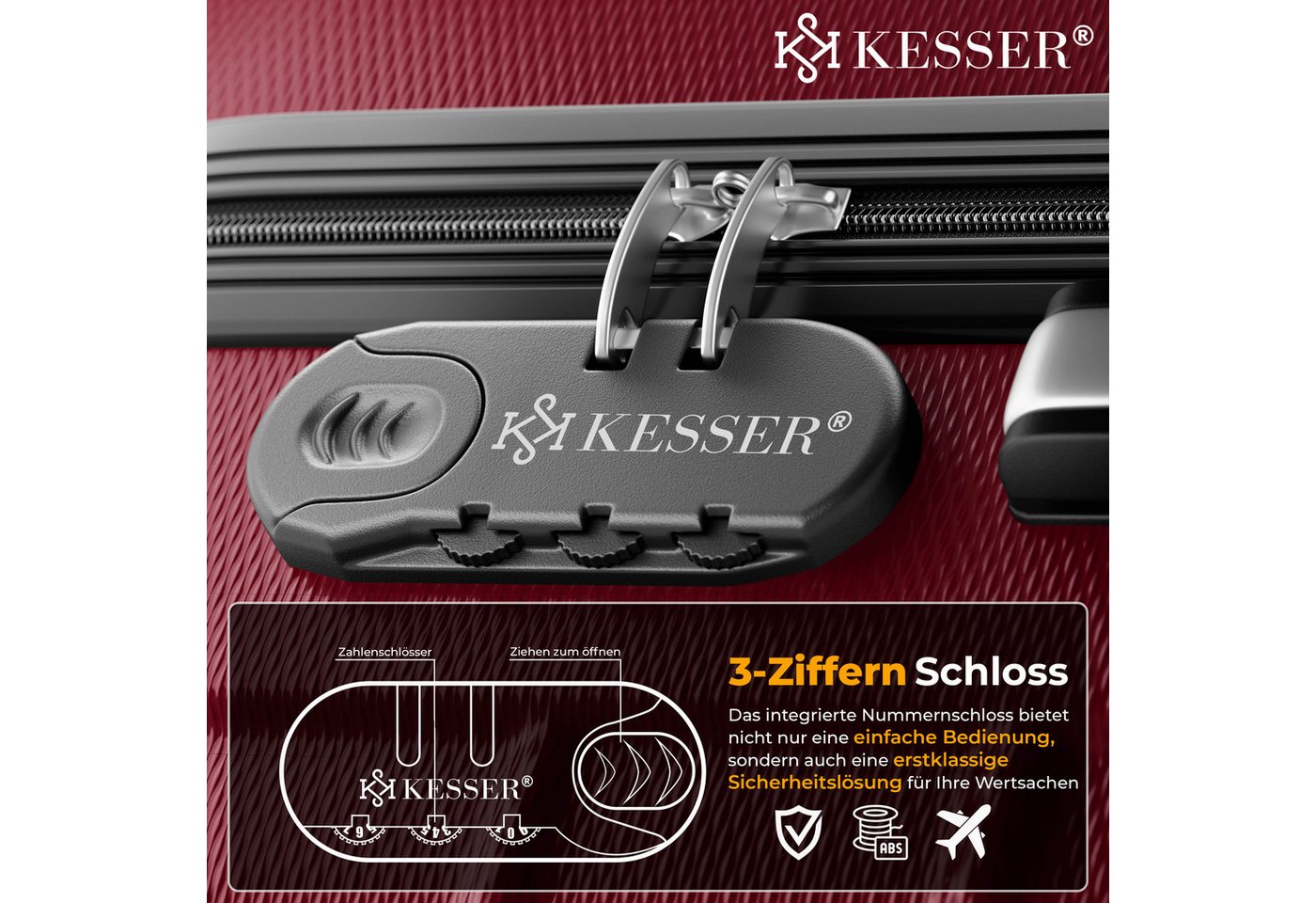KESSER Kofferset, 4 Rollen, Inkl. Kofferwaage + Gepäckanhänger ABS-Hartschale – Bild 3 von 5