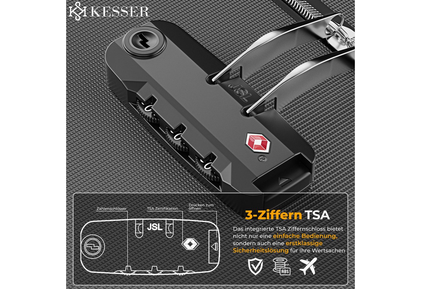 KESSER Kofferset, 4 Rollen, (Kosmetiktasche Handgepäck leichter Koffer & große Koffer), mit 3-Ziffern-TSA-Schloss, 360° Rollen & Teleskopgriff – Bild 3 von 5