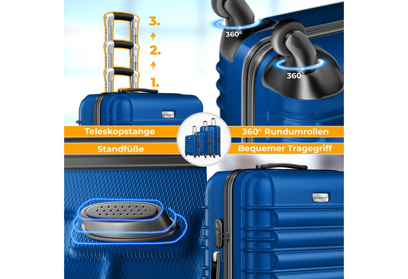 KESSER Kofferset, 4 Rollen, 3tlg. Hartschalenkofferset Hartschalenkoffer Reisekoffer Set – Bild 5 von 5