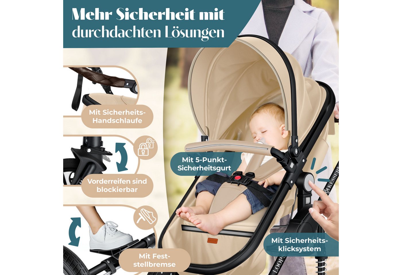 KESSER Kombi-Kinderwagen, Loops 4in1 Komplettset auch als Buggy für Kinder bis 4 Jahre – Bild 4 von 5