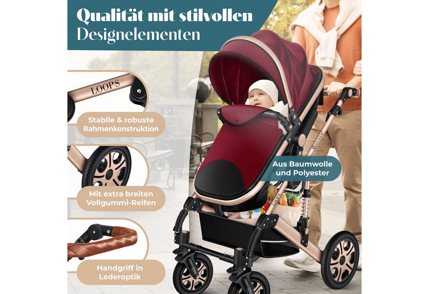 KESSER Kombi-Kinderwagen, Loops 4in1 Komplettset auch als Buggy für Kinder bis 4 Jahre – Bild 3 von 5