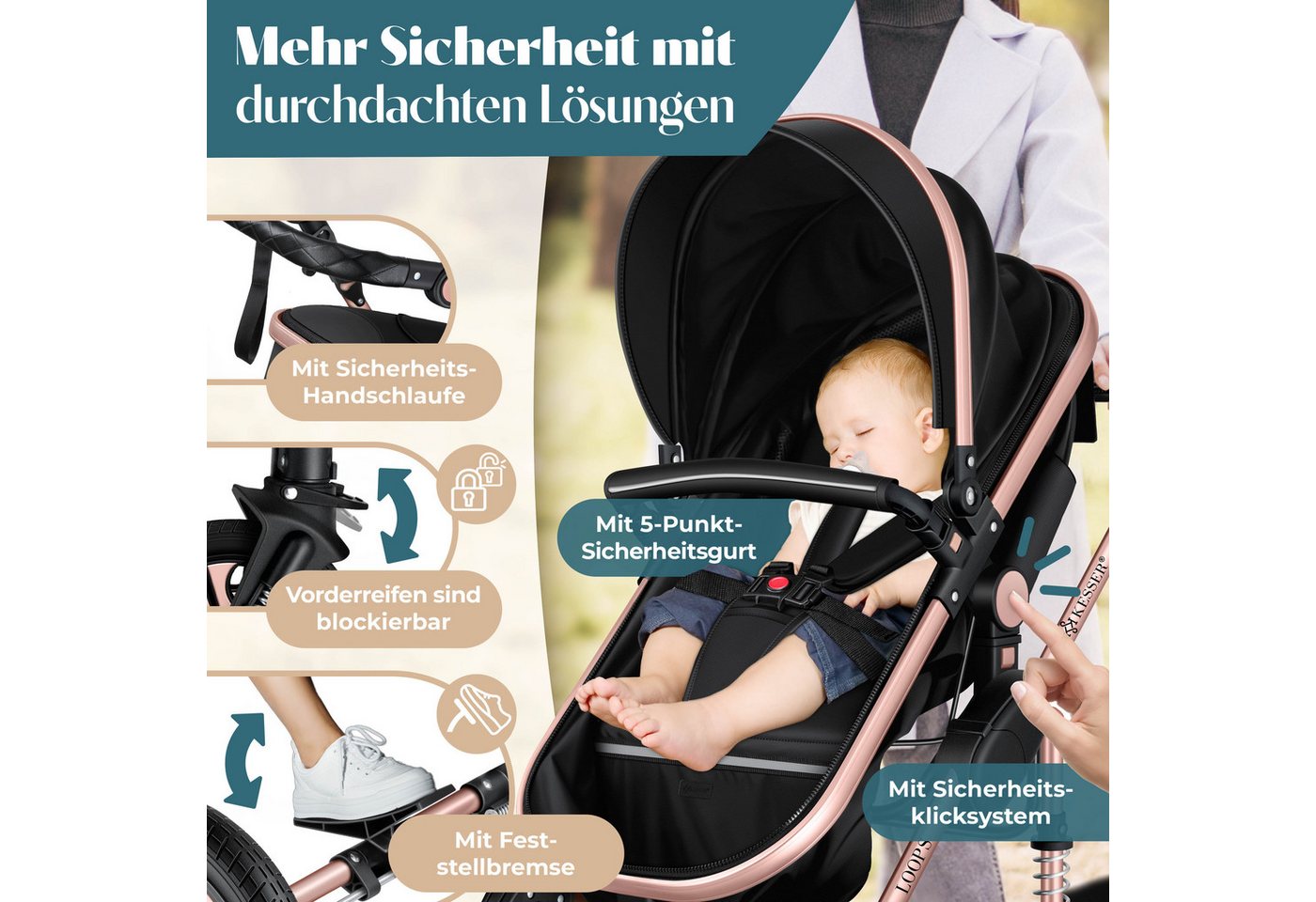 KESSER Kombi-Kinderwagen, Loops 4in1 Komplettset auch als Buggy für Kinder bis 4 Jahre – Bild 4 von 5