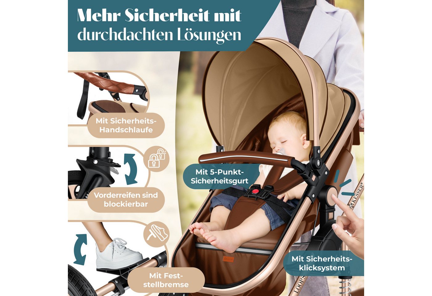 KESSER Kombi-Kinderwagen, Loops 4in1 Komplettset auch als Buggy für Kinder bis 4 Jahre – Bild 4 von 5