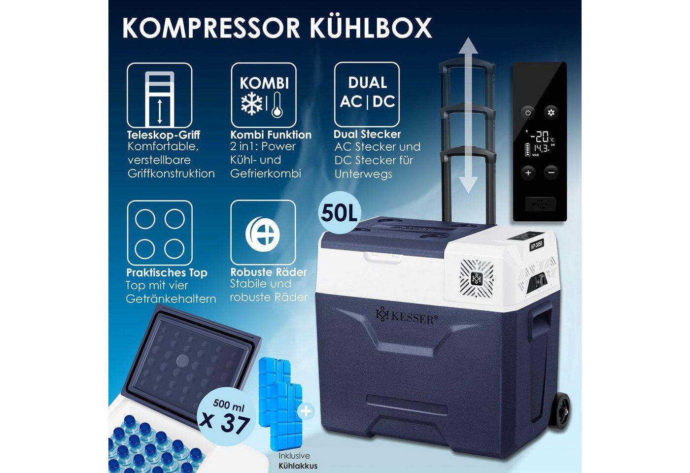 KESSER Kühlbox, 50 l, Kompressor Kühlbox elektrisch Gefrierbox, Mit APP-Steuerung – Bild 2 von 5