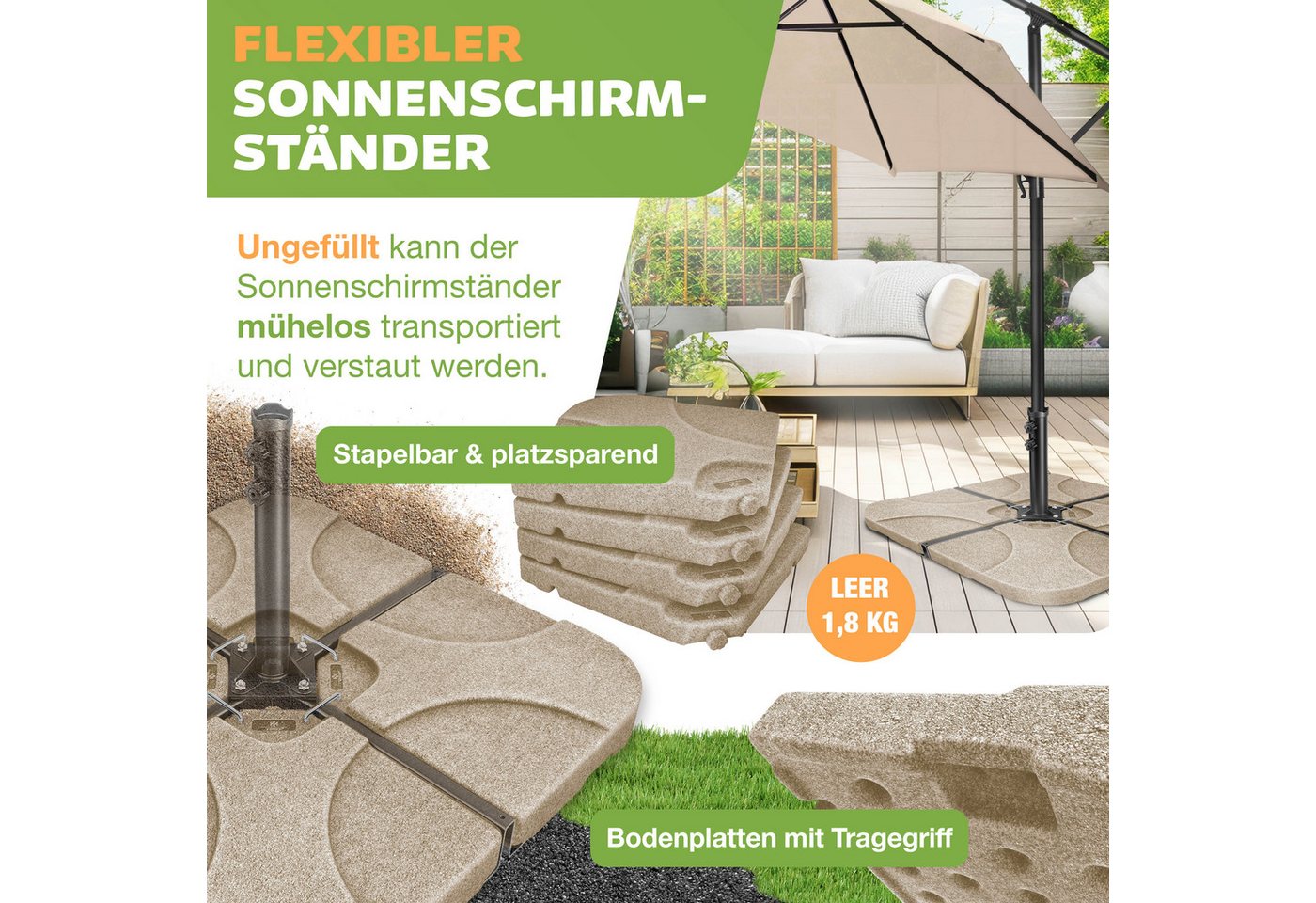 KESSER Kunststoffschirmständer, Sonnenschirmständer 4-teilig Schirmgewicht Schirmständer – Bild 2 von 5