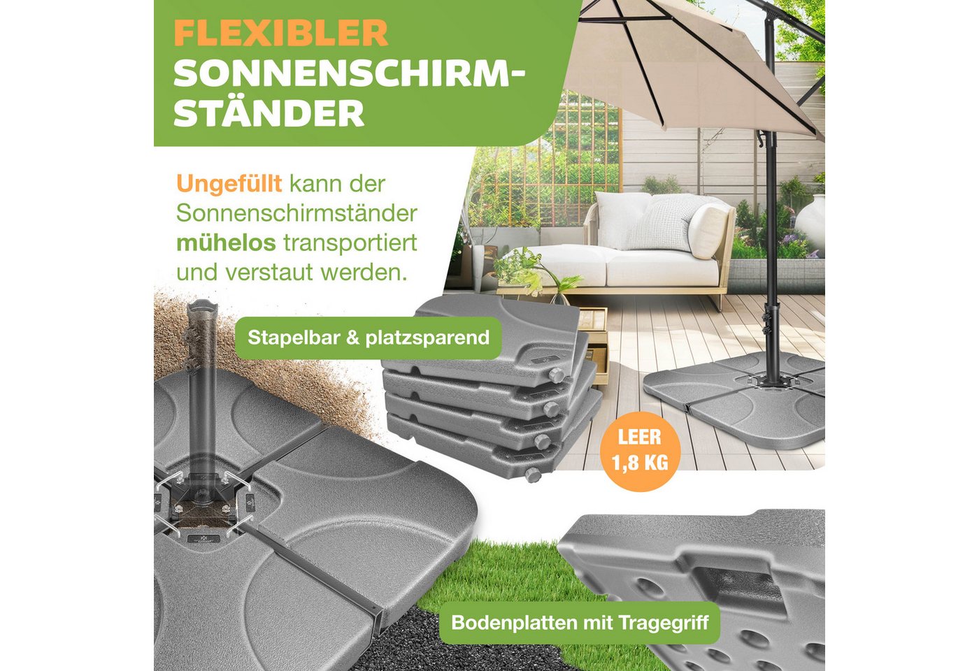 KESSER Kunststoffschirmständer, Sonnenschirmständer 4-teilig Schirmgewicht Schirmständer – Bild 2 von 5