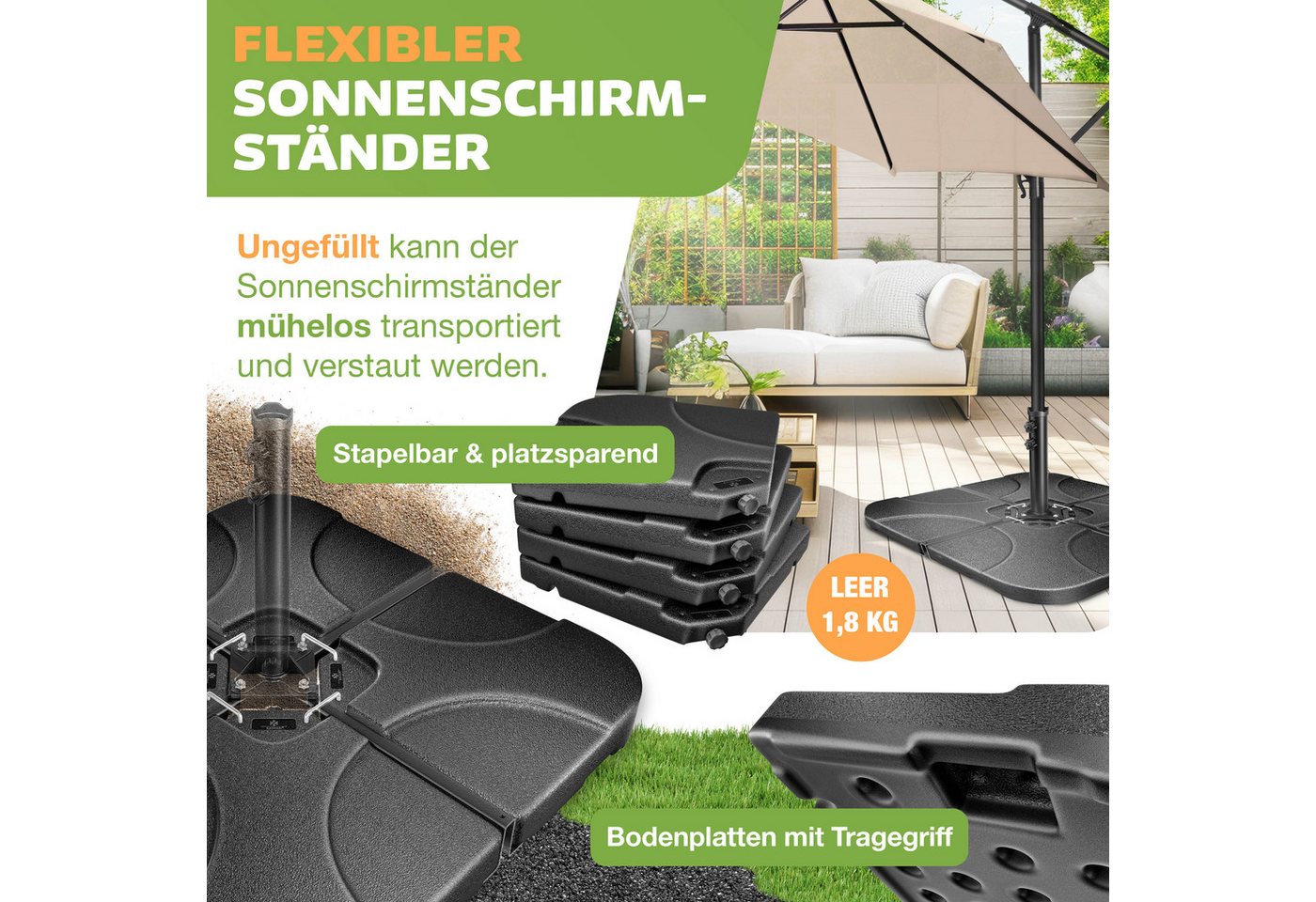 KESSER Kunststoffschirmständer, Sonnenschirmständer 4-teilig Schirmgewicht Schirmständer – Bild 2 von 5