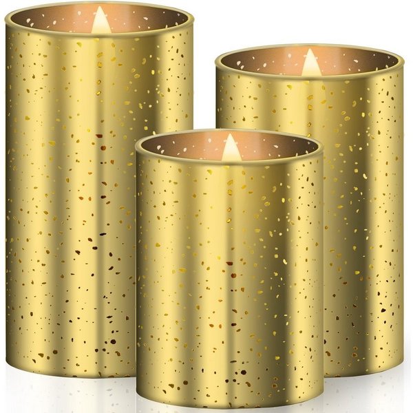KESSER LED-Kerze, 3er Set flammenlose & flackernde Echtwachs Kerze mit Timerfunktion