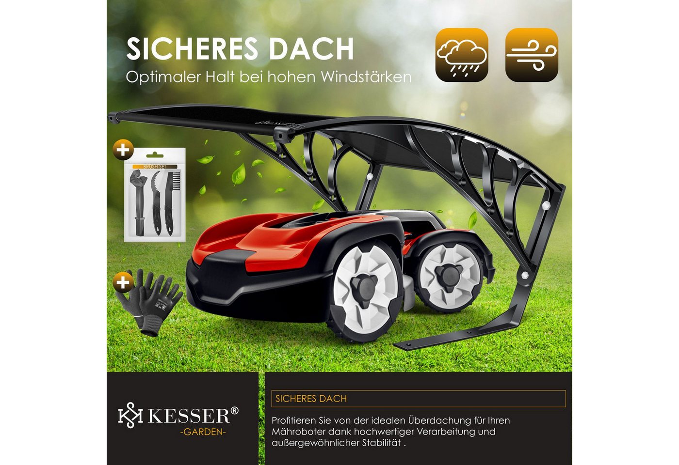 KESSER Mähroboter-Garage, Mähroboter Garage Dach Carport Überdachung für Mähroboter – Bild 3 von 5