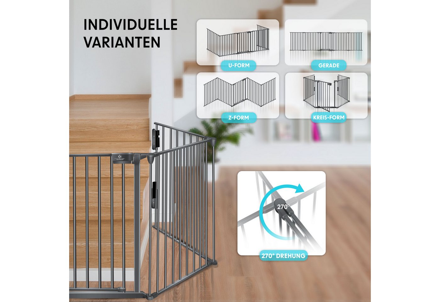 KESSER Ofenschutzgitter, Kaminschutzgitter mit Tür Metall Laufgitter Türschutzgitter Laufstall – Bild 3 von 5