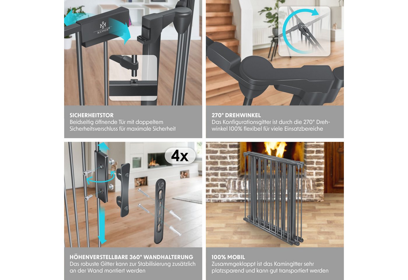 KESSER Ofenschutzgitter, Kaminschutzgitter mit Tür Metall Laufgitter Türschutzgitter Laufstall – Bild 4 von 5