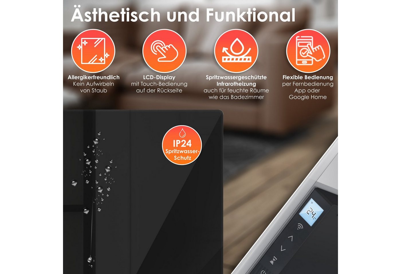 KESSER Paneelheizkörper, Infrarotheizung Glaskonvektor Glasheizung Effizient – Bild 3 von 5