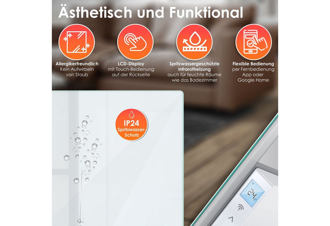 KESSER Paneelheizkörper, Infrarotheizung Glaskonvektor Glasheizung Effizient – Bild 3 von 5