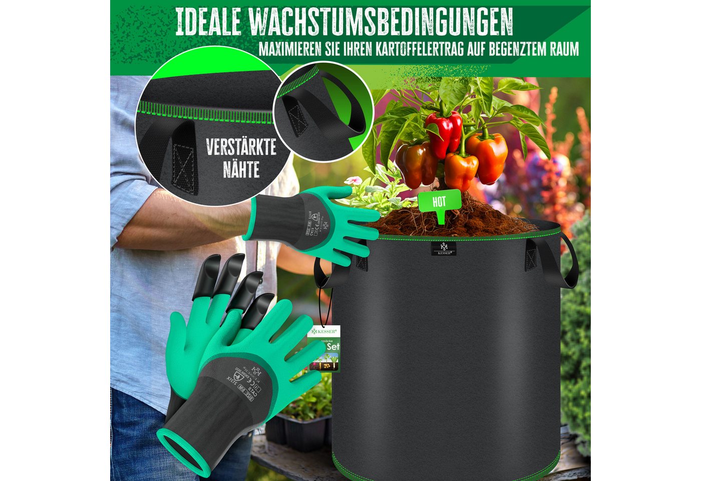 KESSER Pflanzkübel, Pflanzsäcke aus Vlies Kartoffel Pflanzsack Pflanztasche – Bild 5 von 5