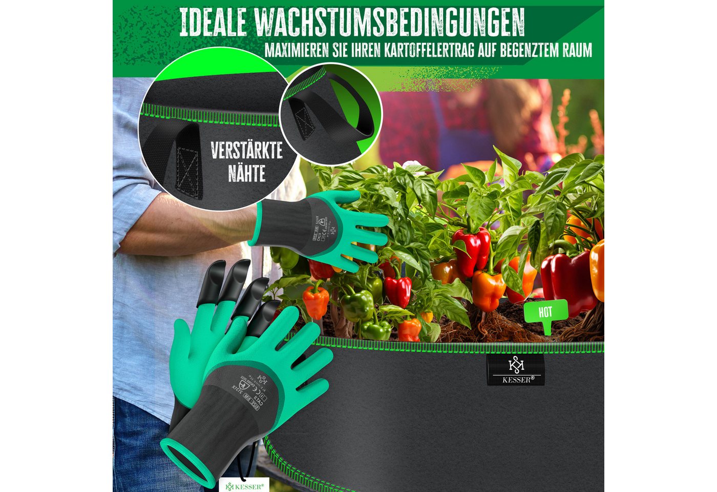 KESSER Pflanzkübel, Pflanzsäcke aus Vlies Kartoffel Pflanzsack Pflanztasche – Bild 5 von 5