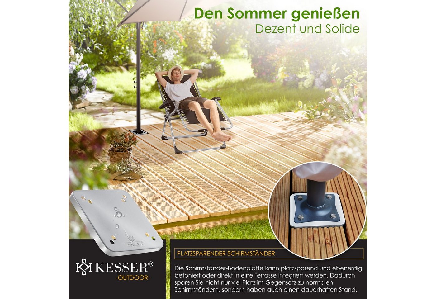 KESSER Schirmhalter, Metall Universal Bodenplatte Sonnenschirmständer – Bild 3 von 5
