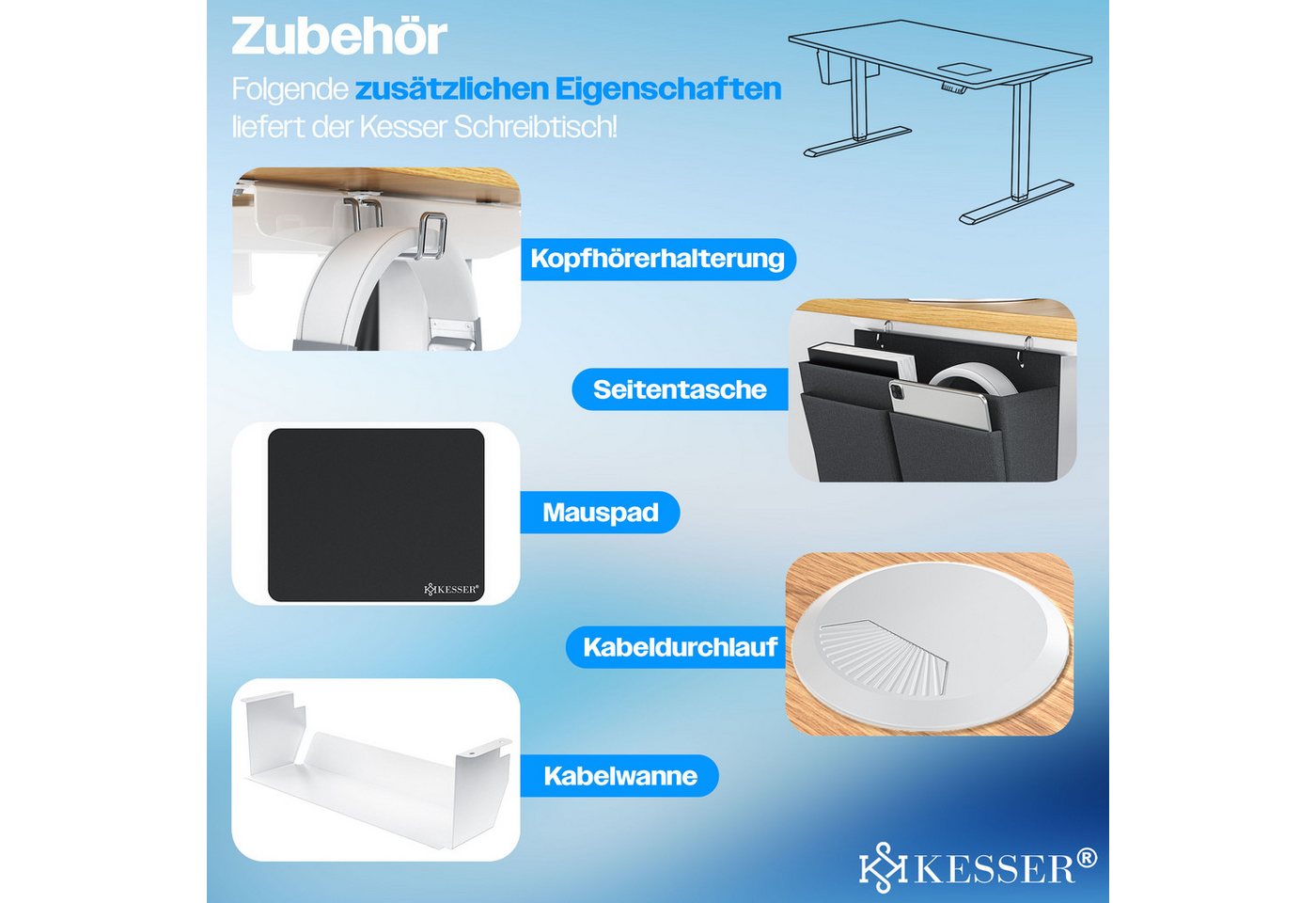 KESSER Schreibtisch, elektrischer & Höhenverstellbarer Computertisch für Home & Office – Bild 2 von 5