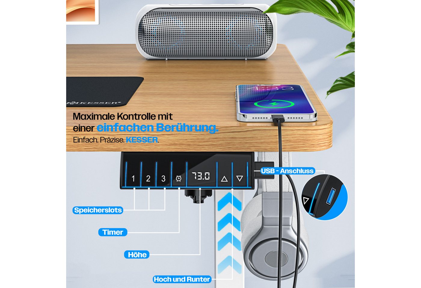 KESSER Schreibtisch, elektrischer & Höhenverstellbarer Computertisch für Home & Office – Bild 4 von 5