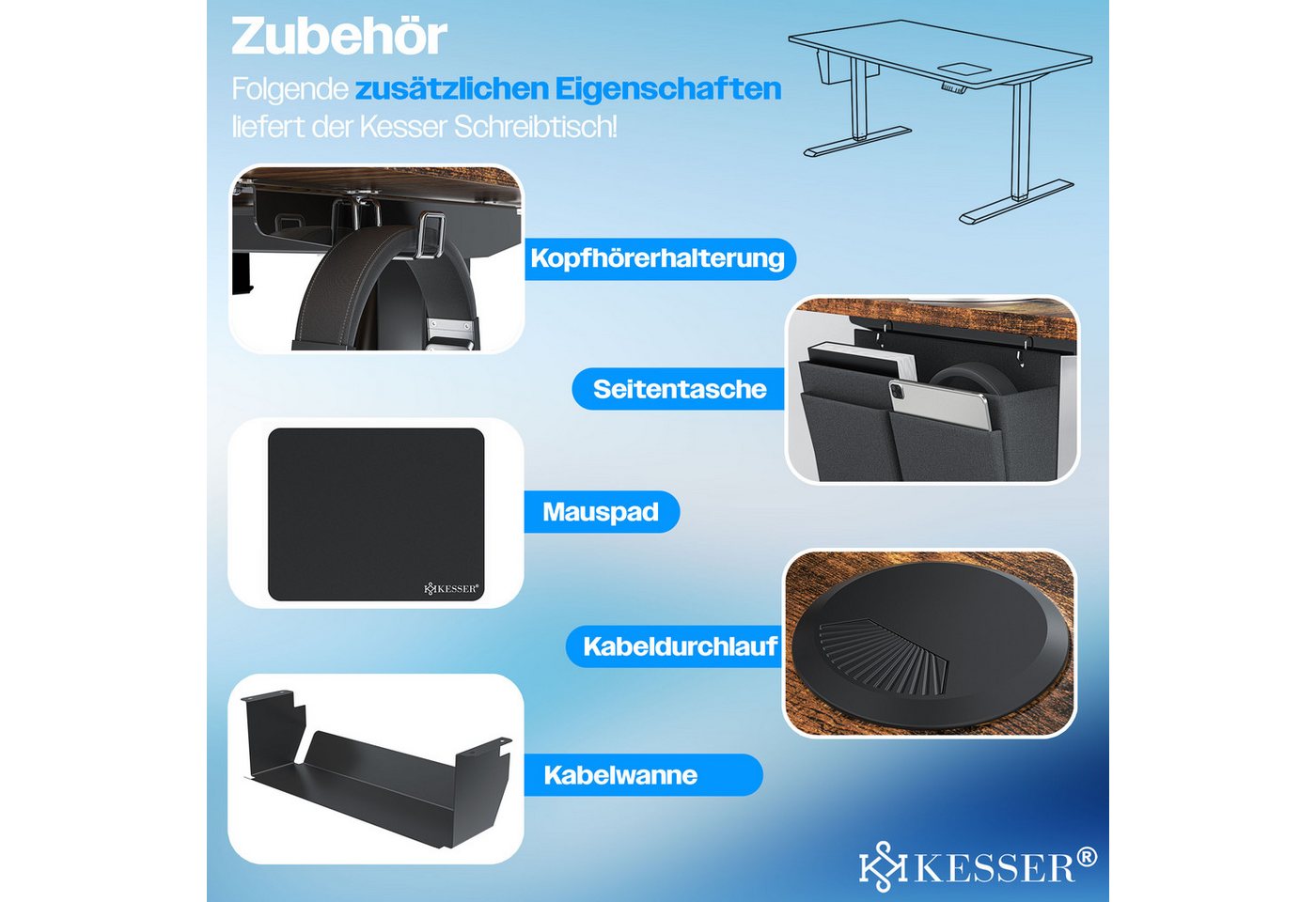 KESSER Schreibtisch, elektrischer & Höhenverstellbarer Computertisch für Home & Office – Bild 4 von 5