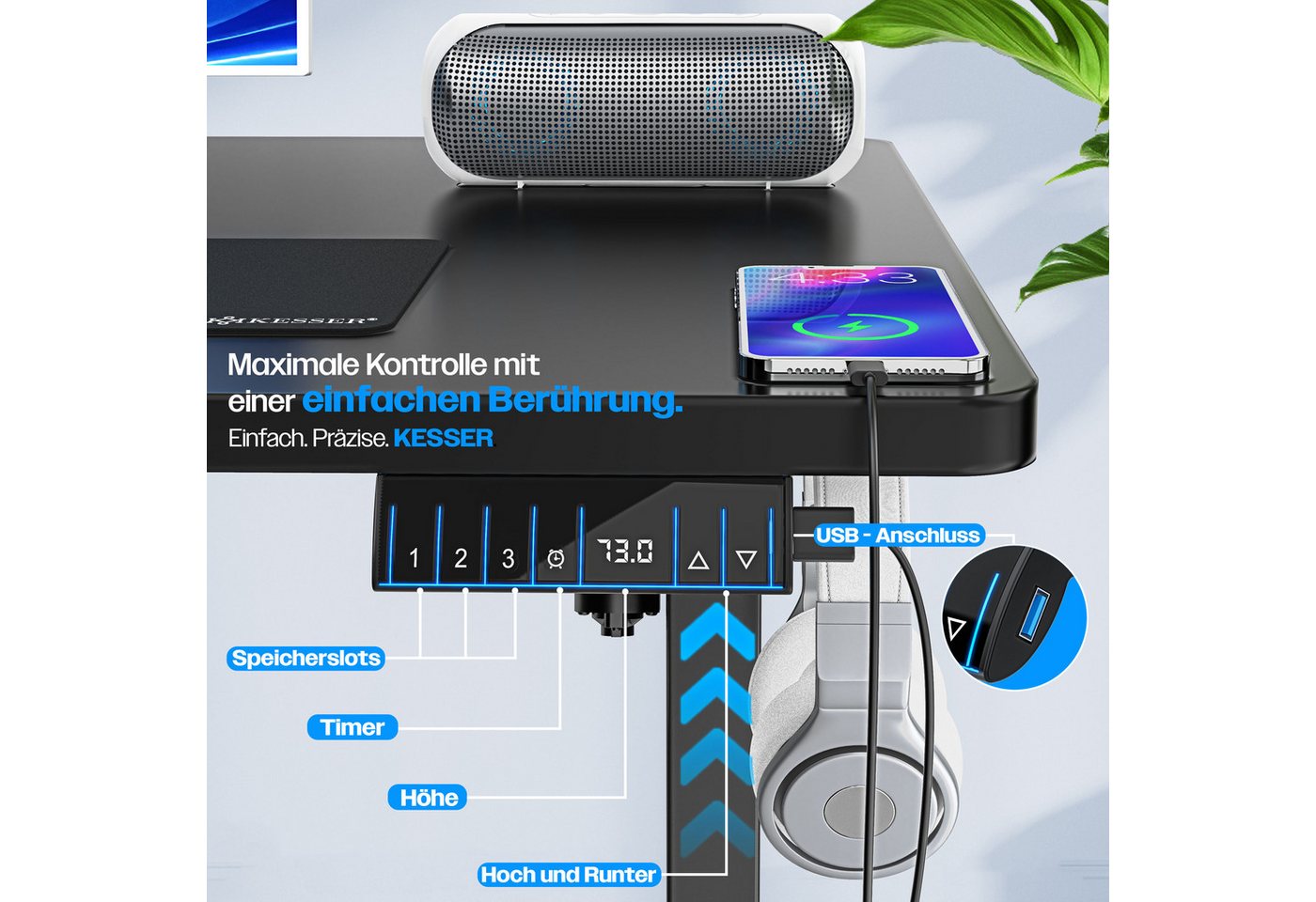 KESSER Schreibtisch, elektrischer & Höhenverstellbarer Computertisch für Home & Office – Bild 2 von 5