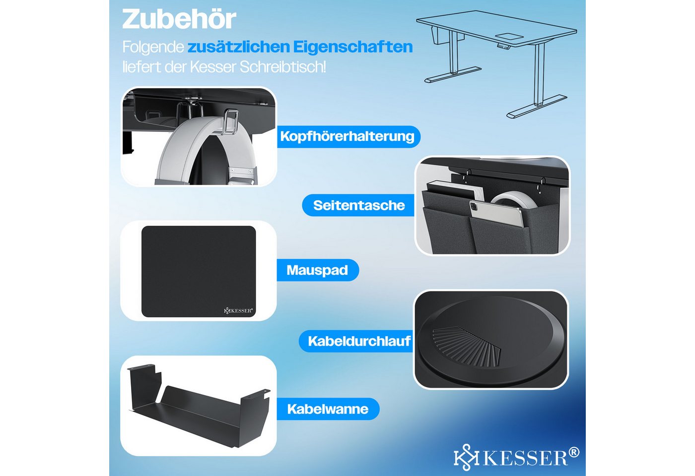 KESSER Schreibtisch, elektrischer & Höhenverstellbarer Computertisch für Home & Office – Bild 4 von 5