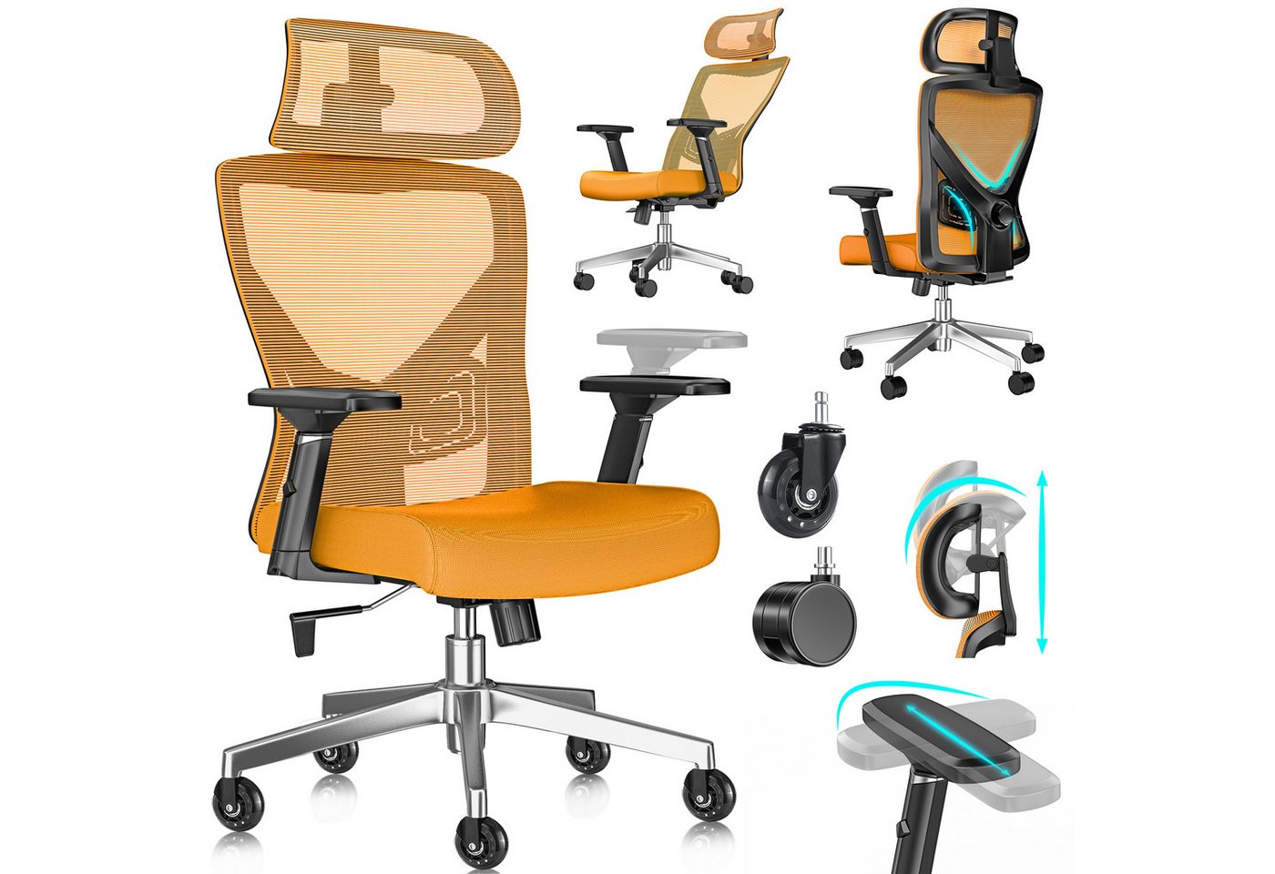 KESSER Schreibtischstuhl, mit verstellbaren Armlehnen Drehstuhl Schreibtischstuhl ergonomisch – Bild 2 von 5