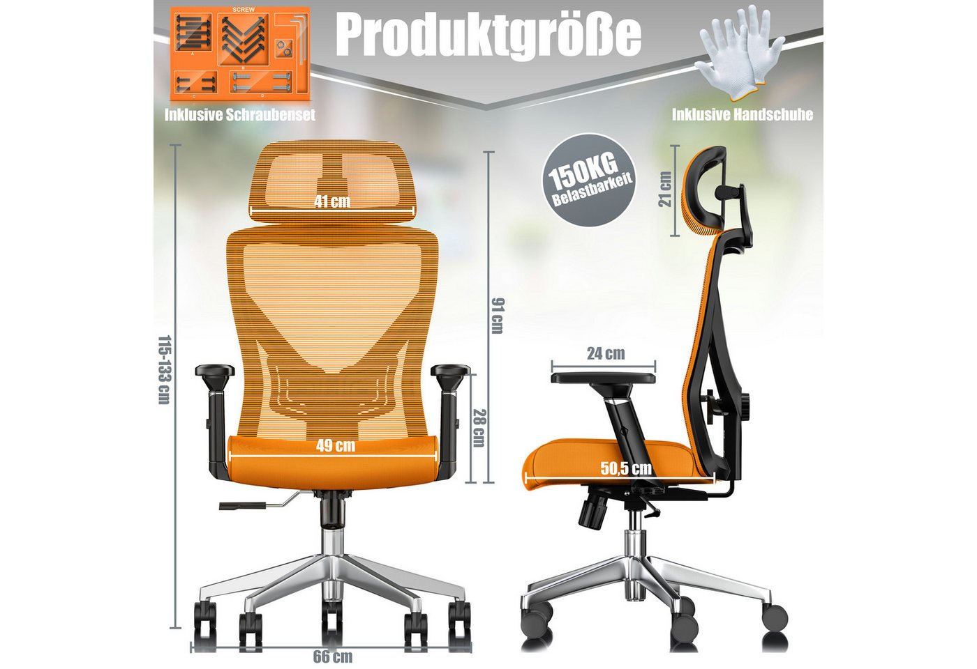 KESSER Schreibtischstuhl, mit verstellbaren Armlehnen Drehstuhl Schreibtischstuhl ergonomisch – Bild 3 von 5