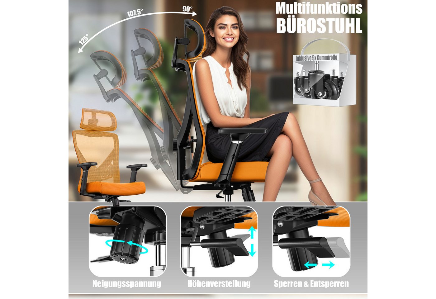 KESSER Schreibtischstuhl, mit verstellbaren Armlehnen Drehstuhl Schreibtischstuhl ergonomisch – Bild 4 von 5