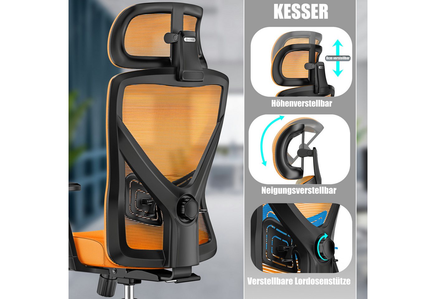 KESSER Schreibtischstuhl, mit verstellbaren Armlehnen Drehstuhl Schreibtischstuhl ergonomisch – Bild 5 von 5