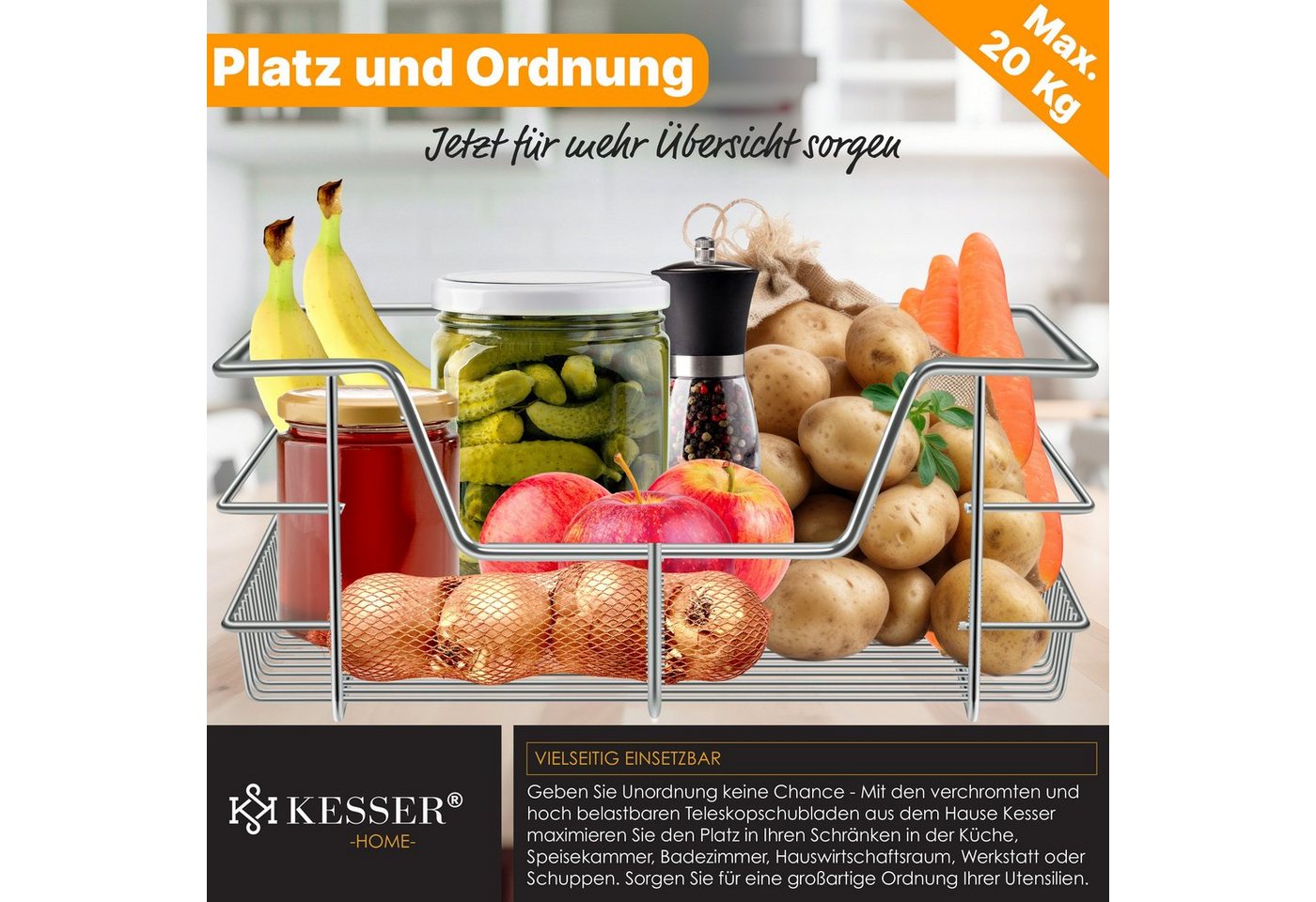 KESSER Schublade, Teleskopschublade Küchenschublade Küchenschrank – Bild 4 von 5