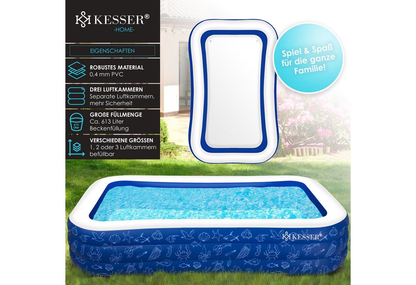 KESSER Schwimmbecken, Aufblasbarer Pool Familienpool für Kinder und Erwachsene – Bild 2 von 5