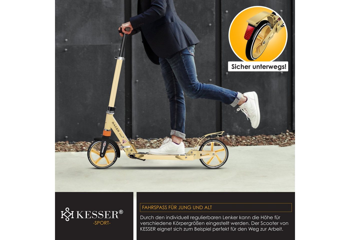 KESSER Scooter, Cityroller Scooter 205mm Räder PU Big Wheel Pro-S Tretroller – Bild 4 von 5