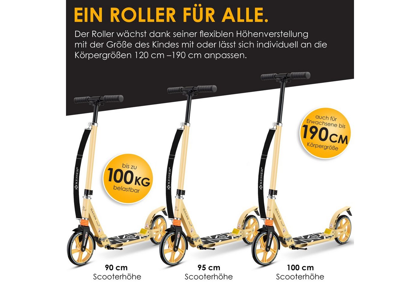 KESSER Scooter, Cityroller Scooter 205mm Räder PU Big Wheel Pro-S Tretroller – Bild 5 von 5