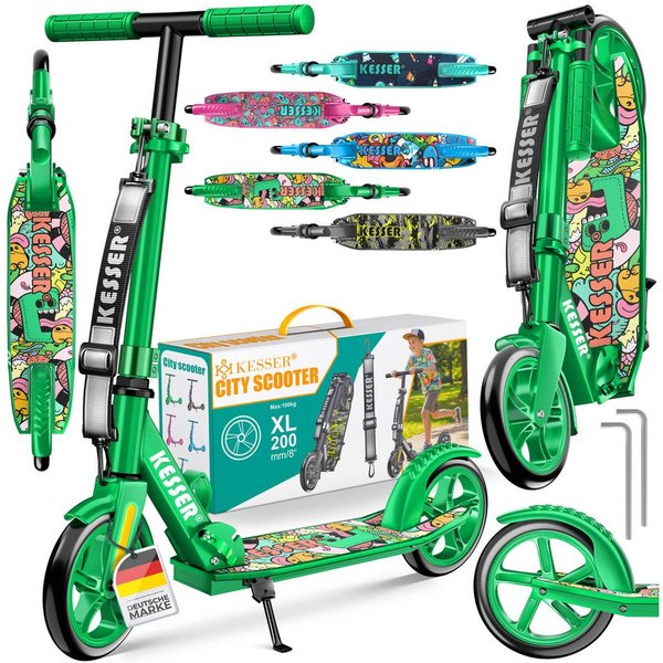 KESSER Scooter mit Hinterradbremse & rutschfeste Trittfläche, bis 100kg & 185cm Körpergröße, klappbar höhenverstellbar