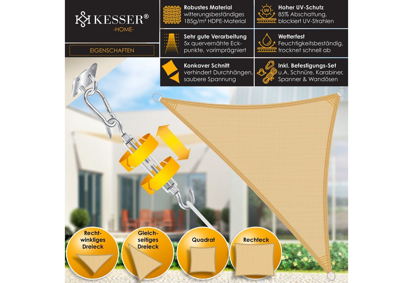 KESSER Sonnensegel, Sonnenschutz Windschutz HDPE Gewebe wasserabweisend & windabweisend – Bild 2 von 5