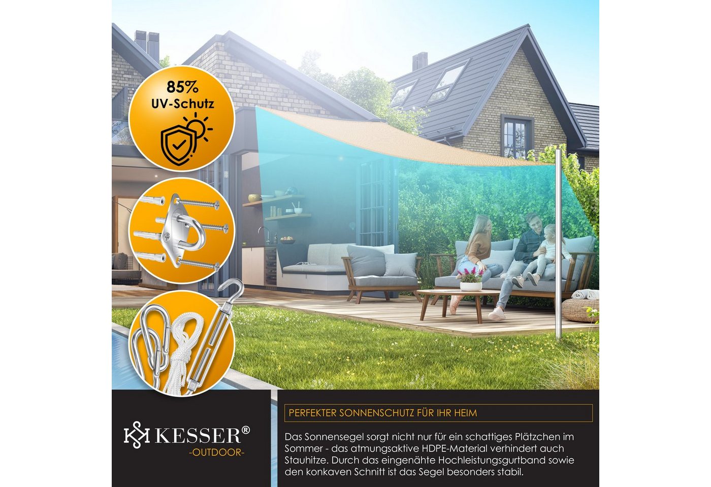 KESSER Sonnensegel, Sonnenschutz Windschutz HDPE Gewebe wasserabweisend & windabweisend – Bild 4 von 5