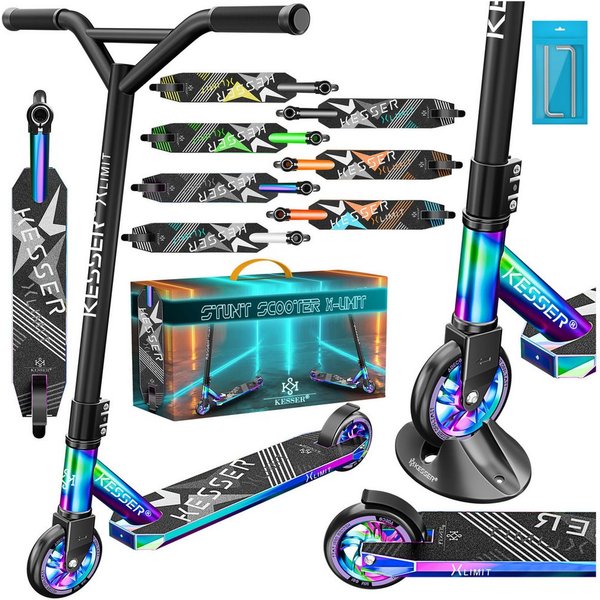 KESSER Stuntscooter X-Limit 360° Lenkung, ABEC9 Kugellagern, 100 mm PU Räder, Freestyle Kickscooter Funscooter für Kinder & Erwachsene