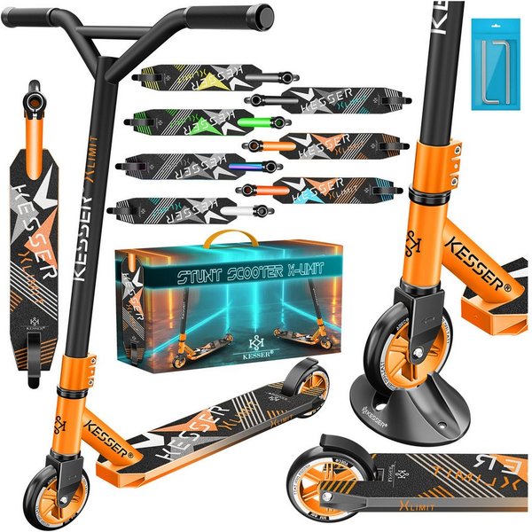 KESSER Stuntscooter X-Limit 360° Lenkung, ABEC9 Kugellagern, 100 mm PU Räder, Freestyle Kickscooter Funscooter für Kinder & Erwachsene