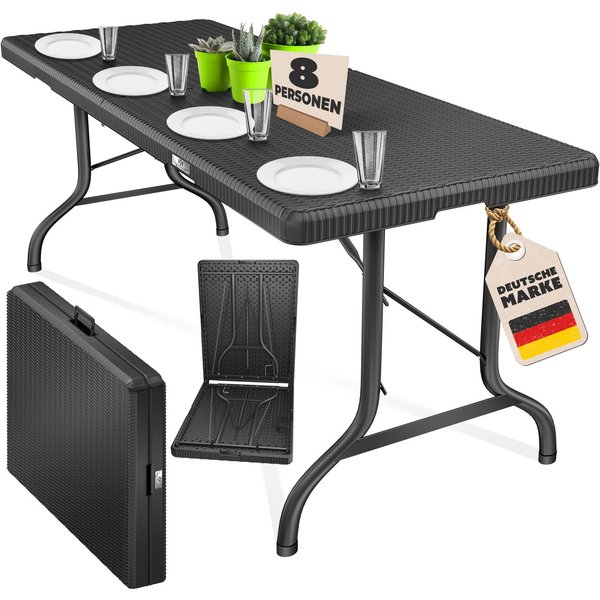 KESSER Tabletttisch, Buffettisch Tisch klappbar Kunststoff 183x76 cm Rattan Optik