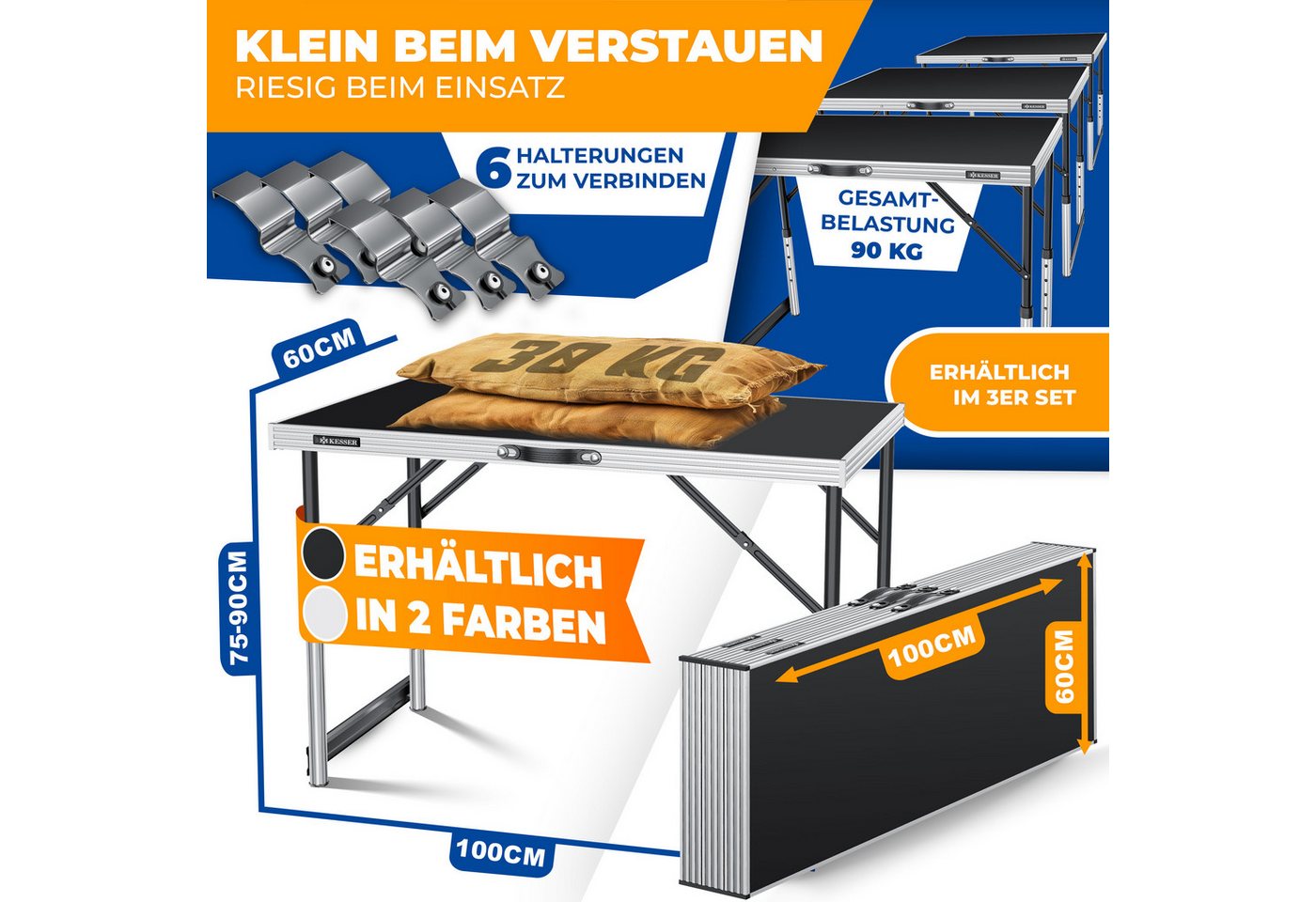 KESSER Tapeziertisch, Multifunktionstisch Profi 3- teilig, 100 60 cm – Bild 2 von 5